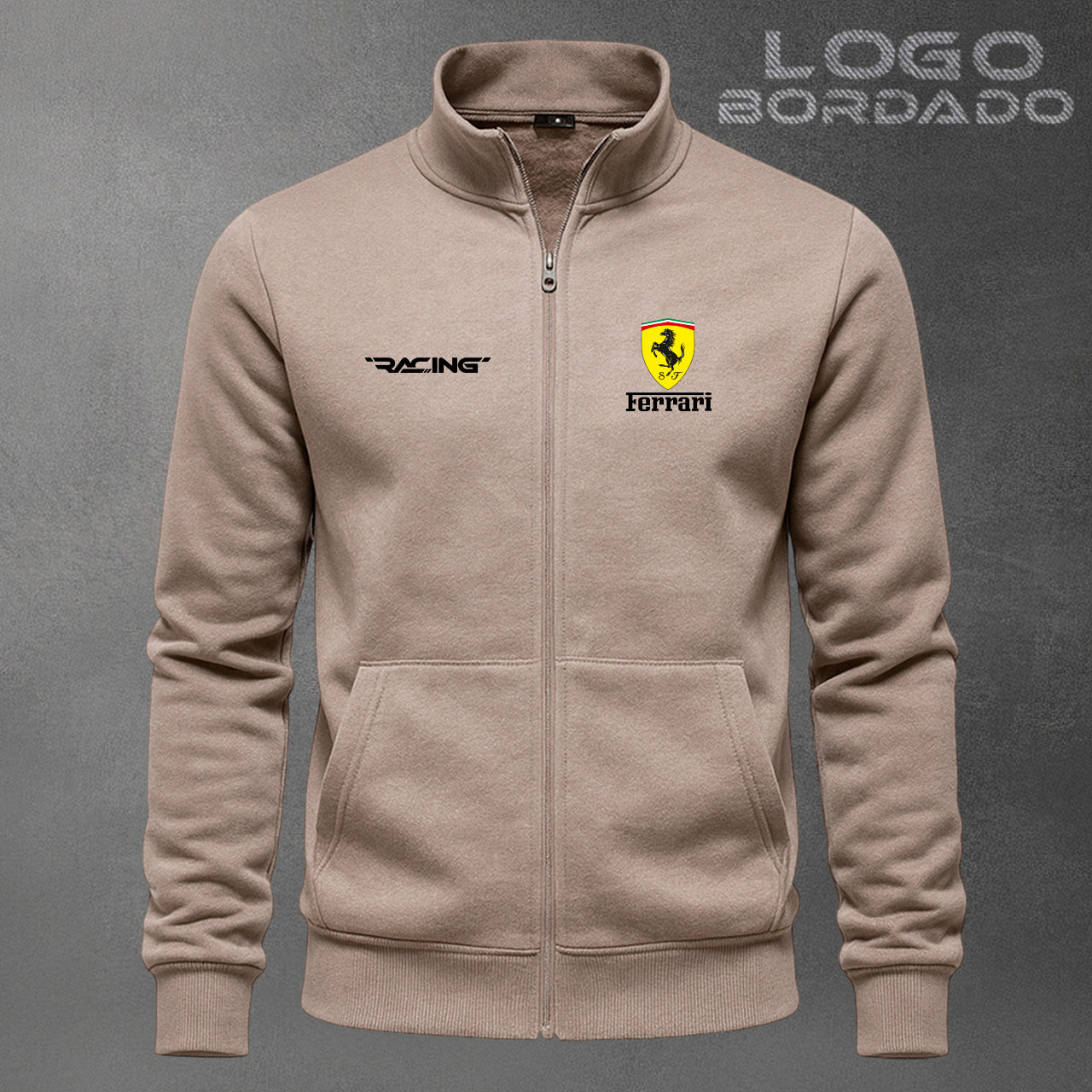Buzo Ferrari cuello alto bordado con cierre completo / Unisex