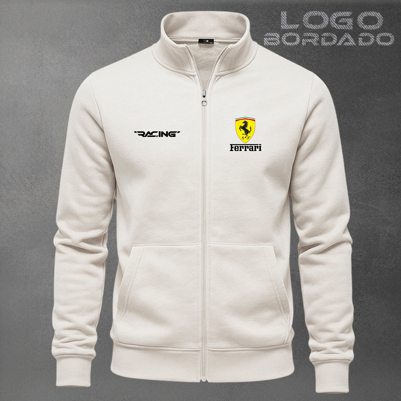 Buzo Ferrari cuello alto bordado con cierre completo / Unisex