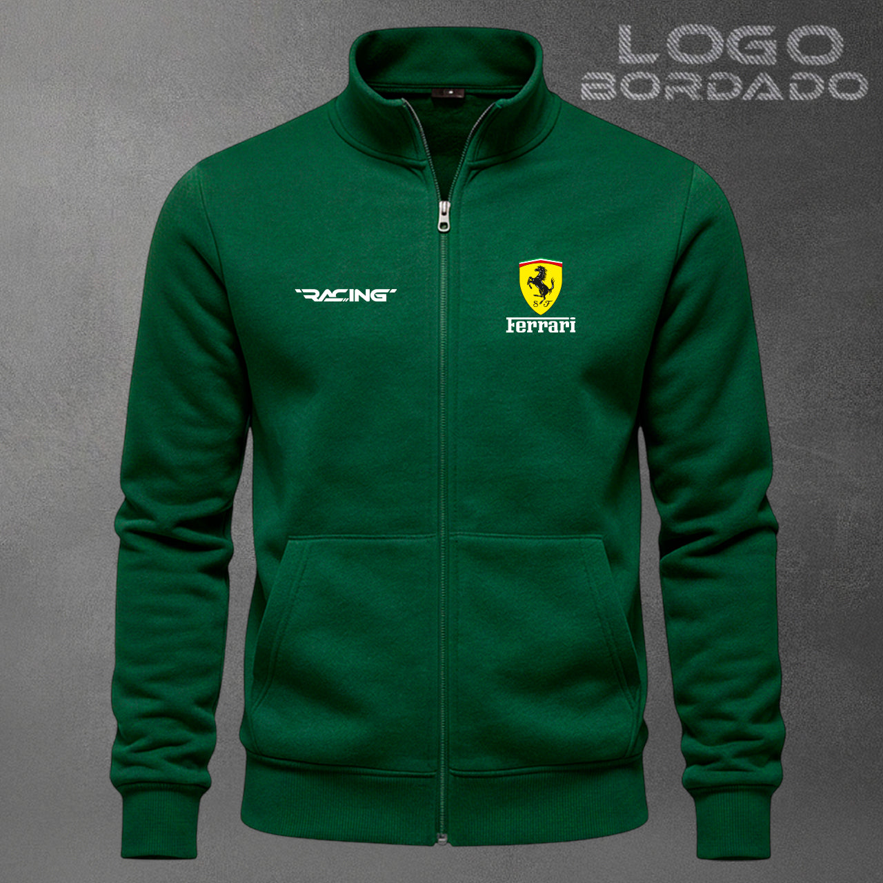 Buzo Ferrari cuello alto bordado con cierre completo / Unisex